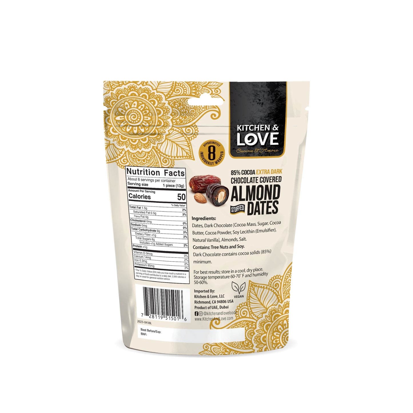 Dark Chocolate Covered Almond Stuffed Dates - 4 Pack