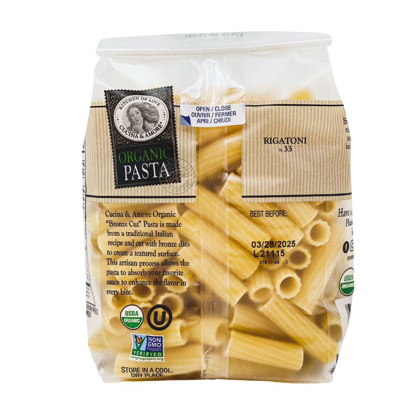 Organic Bronze-Cut Rigatoni Pasta - 4 Pack